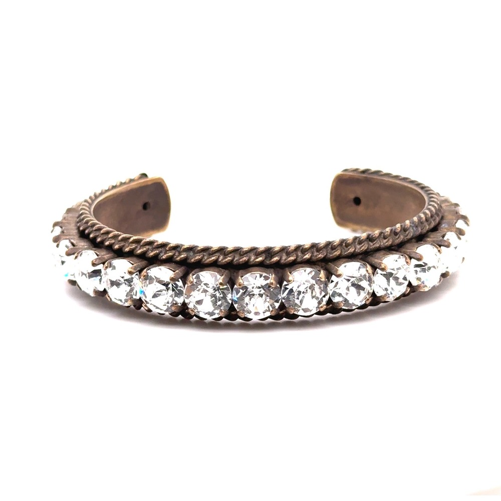 Sorrelli Antique Brass Clear Crystal Rope Border Cuff Bracelet